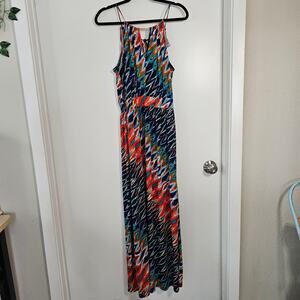 Bisou Bisou Michelle Bohot Women's Multicolored Maxi Halter Keyhole Size 8